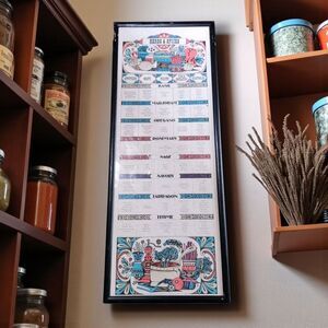 Vintage 1967 Pillsbury Herbs & Spices Reference Poster Framed Kitchen MCM